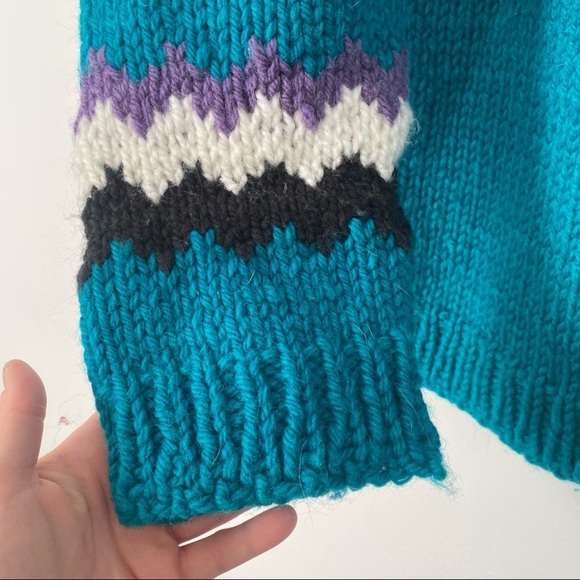 Vntg 90s Hand-knit 100% Wool Oversized Sweater XL - Picture 5 of 10